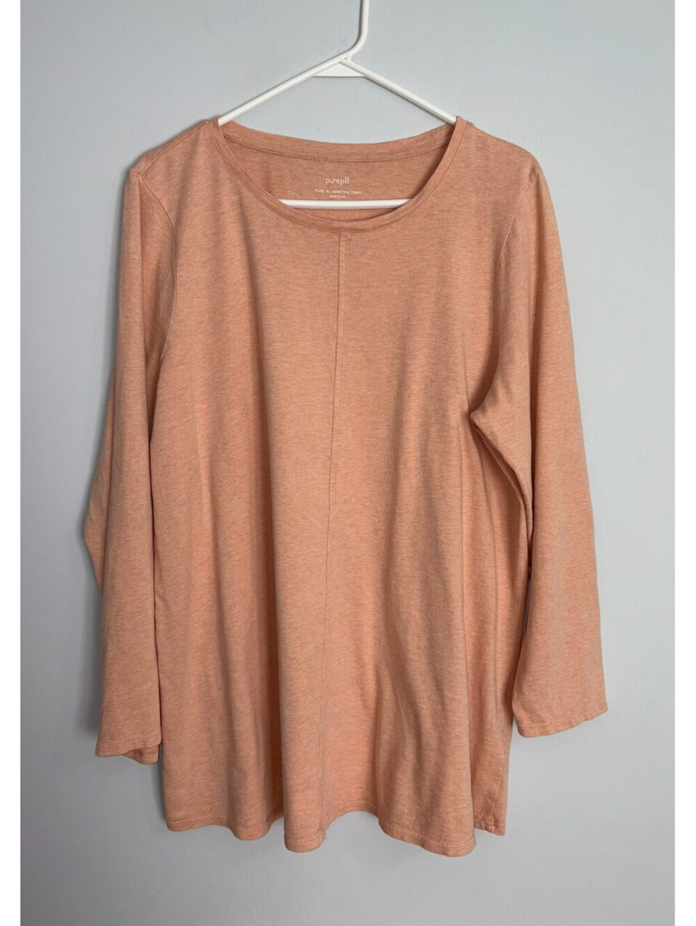 Pure Jill Shirttail Tunic Crew Neck Long Sleeve Tee 100% Pima Cotton XL Peach